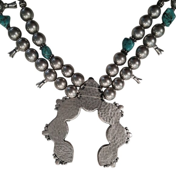 Vintage Chicos Faux Turquoise Squash Blossom Ceremonial Necklace - Picture 5 of 8